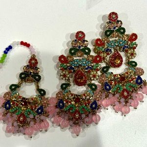 Pink earrings and teeka set